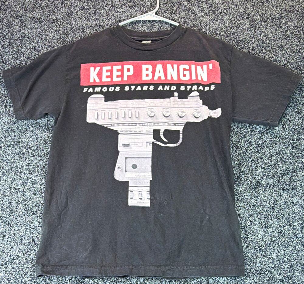 Famous Stars & Straps Keep Bangin Shirt Mens M Black Graphic Tee Travis Barker